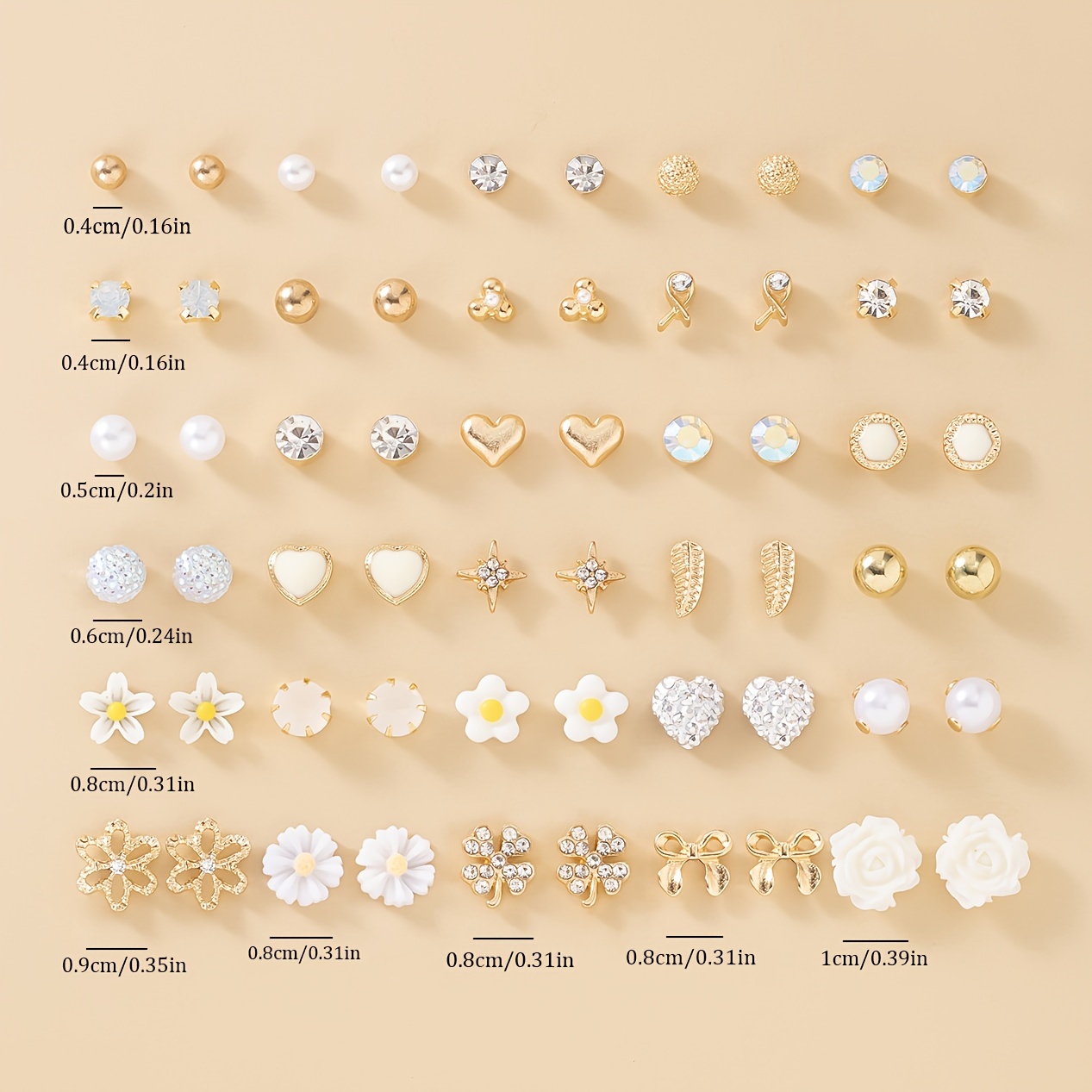 Vacation Themed Stud Earring Set Rhinestone Inlay
